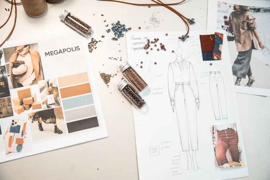 A bright desk setup featuring a design book, laptop, and creative tools, ideal for inspiration.